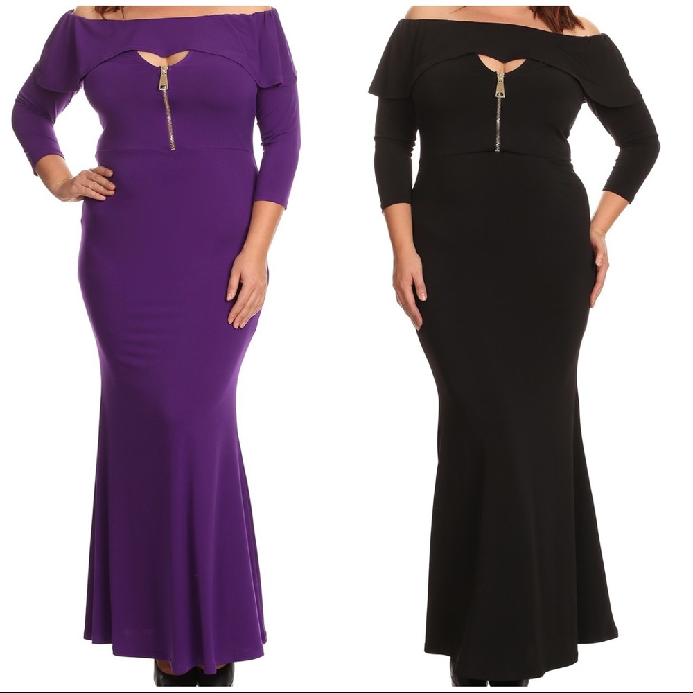 💐🟡Purple or Black Zipper Bodice Long Dress 1X-3X